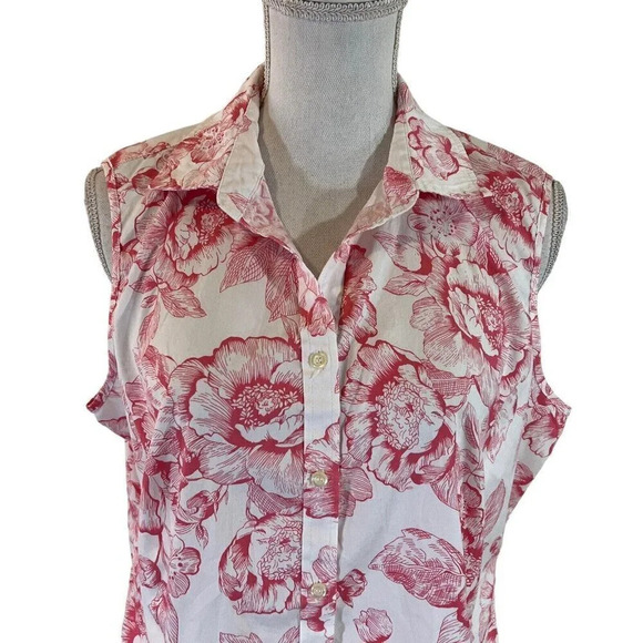 Charter Club Tailored Fit Button Up Tank Plus Size 16 Pink White Floral Pattern - Picture 4 of 8